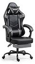 Darkecho Massage Gaming Chair with footrest,Computer Chair with Flat Seat Cushion,Height Adjustable Gamer Chair with Padded Armrests,Headrest and Lumbar Support for Office or Gaming Blue Black/Grey