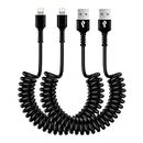 Coiled USB A to Lightning Cable, [MFi Certified] 2Pack 6FT/1.8M Apple Carplay Cable Lead, Retractable iPhone Charger Cable for Car Fast Charging Cord for iPhone 14 Pro/14 Plus/14/13/12/11/SE/X/XS/XR/8