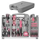 Hi-Spec 54pc Tool Set General Household Toolkit with Toolbox Storage Case, Pink Ladies Basic House DIY Tool Kit Set for Women Home Garage Office College Dormitory Use