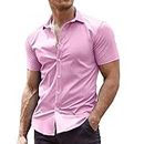 COOFANDY Men's Casual Dress Shirts Button Down Shirt Muscle Fit Wrinkle-Free Short Sleeve Shirts Light Pink