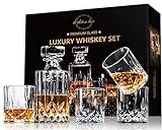 LIGHTEN LIFE 5 Piece Whiskey Decanter Sets,Non-Lead Whiskey Decanter with 4 Glasses in Gift Box,Crystal Bourbon Decanter Set,Scotch Decanter Set with Glasses,Whiskey Decanter Sets for Men,Dad