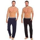 INSIGNIA 2 Pack Mens Plain Jersey Pyjama Lounge Bottoms Pants (Black -Navy comfort top, M)