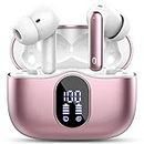 Wireless Earbuds,Bluetooth 5.3 Headphones In Ear with 4 ENC Noise Cancelling Mic,LED Display 2023 Bluetooth Earbuds Mini Deep Bass Stereo Sound,36H Playtime,Wireless Earphones IP7 Waterproof,Rose Gold