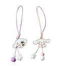 ONCRO® Pack of 2 Purple and pink cinnamoroll white cute chubby dog phone charms for smart phone mobile cover keychain ladies hand bag key ring string hanging girl accessories lanyard