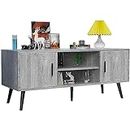 Lifetime Home Mid-Century Modern Rustic 45" TV Stand with 2 Side Doors Entertainment Center Console for Living Room Bedroom Office - Supports up to 55 Inch TV & 150 lbs Large Cabinet w/Shelves - Grey