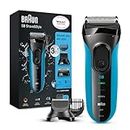 Braun Series 3 ProSkin Style & Shave Electric Shaver For Men With Precision Trimmer, Hair Clipper and 5 Combs, Wet & Dry, 100% Waterproof, UK 2 Pin Plug, 3010BT, Black/Blue Razor