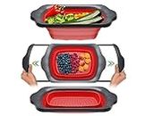 XL Large Kitchen Strainer by Comfify - Collapsible Silicone Over-The-Sink Colander with Extendable Handles - Use with Pasta, Fruit, Berries & Veggie - 6 Quart - Red