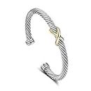 NANDUDU Cuff Bracelet for Women Cable Wire Bracelet - Stainless Steel Two Tone Twisted Bangle - Silver Cuff Knot Vintage Bracelets Jewelry Gifts