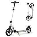 COSTWAY Scooters for Kids Teens Adults, Folding Kick Scooters with 2-Level Adjustable Handlebar, Shock Absorption Mechanism, 240mm Big Wheels Urban Scooter (White)