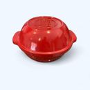 EMILE HENRY My Potato Pot and Bread Baker 55.00 France Red Ceramic Round w Lid