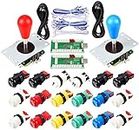 2 Players Arcade DIY Parts Kit for Mame/PC/Raspberry Pi/PS3/Jamma/Windows System/Arcade Controllers Project, 2X USB Encoder + 2X Bat Top Joystick + 18x American Style Push Buttons (Mix Color)