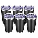 VEGOND 20oz Tumbler with Lid and Straw Stainless Steel Tumbler Cup Bulk Vacuum Insulated Double Wall Travel Coffee Mug Powder Coated Coffee Cup(Black 6 Pack
