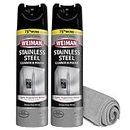 Weiman Stainless Steel Cleaner & Polish Streak-Free Shine - For Refrigerators, Oven, Dishwasher, Stove - 2 Pack Aerosol Spray with Microfiber Cloth Included