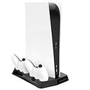 CONNYAM Charging Stand with Cooling Fan for PS5 Ultra HD Console and PS5 Digital Edition, DualSense Controller Charge Station and 14 Retractable Game Storage Tabletop for Sony Playstation 5