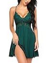Avidlove Nighties Women Sleepwear Sexy Chemise Nightshirts Full Slip Lace Lounge Dress (Green, XXL)