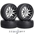 Hobbypark Glued Aluminum OD 2.63" 12mm Hex Wheels & Rubber Tires Set 1/10 RC On-Road Touring Drift Car Replacement for Traxxas Tamiya HPI HSP Redcat (4-Pack) (Color 04)