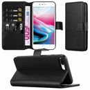 iPhone 8 Plus Phone Case Leather Wallet Flip Folio Stand Black Cover for Apple