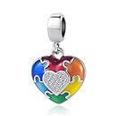DWJSu Autism Awareness Pandora Charm Puzzle Piece Enamel Bead You Fit Me Perfectly Heart Charms for European Charm Bracelet