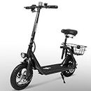 Phantomgogo Electric Scooter for Adults Foldable Scooter with Seat & Carry Basket E-Scooter with Brushless Motor 15MPH 265lbs Max Load E Mopeds for Adults Commuter (R1, Black)