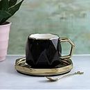 A VINTAGE AFFAIR- HOME DECOR Coffee Tea Mug Cup Vintage Cup & Saucer Set, Ceramic Printed Gift for Loved Ones Funky Designer Mug Microwave Safe (Black)