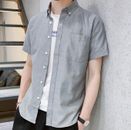 New Summer Men's Solid Shirts Casual Cotton Button Tops Short sleeve Shirts Gift