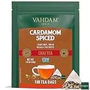 VAHDAM, Cardamom Masala Chai Tea Bags (100 Count) Non GMO, Gluten Free, No Added Flavoring | Blended w/Savory Exotic Spices | Whole Loose-Leaf Tea Bags | Resealable Ziplock Pouch