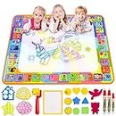 Water Doodle Magic Mat, Larger 100 x 70cm Multicolored No Mess Water Drawing Painting Pad with 3 Magic Pens & 8 Stamps - Best Educational Toy & Xmas Gifts for Boys& Girls Age 3 4 5 6+ Years Old