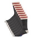 GaryM Men's Heritage Stripe Performance Cushioned Socks, Work Hiking Camp Sock, Boot Size 7-12, 4-Pairs, Black Cotton Red Stripe, 7-12