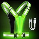 LED Reflective Running Vest Gear,Light Up Vest Runners Night Walking USB Rechargeable,Up to 11hrs Light with Adjustable Waist/Shoulder for Women Men Kid (Green)