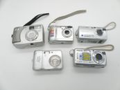 Lote de 5 cámaras digitales para repuestos o reparación Sony Nikon HP - sin encender