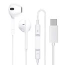 Original iPhone 15 USB C Headphones Type-C Handsfree Earphone Wired (Only for 15 Series) with Microphone & Noise Cancelling in-Ear Headset Control for | lPhone 15/15 Plus/15 Pro/15 Pro Max, White
