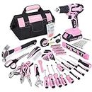 FASTPRO 232-Piece 20V Pink Cordless Lithium-ion Drill Driver and Home Tool Set, Lady's Repairing Kit with 12-Inch Wide Mouth Open Storage Bag