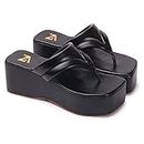ZAPATOZ Women's & Girls LightWeight, Comfortable & Trendy Sandals | PU Solid Casual Wedge Heels | Open Back | 3 Inch Heel, Black