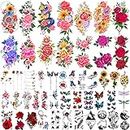 Yazhiji 49 Sheets Temporary Tattoos for Women and Men 3D Extra Large Waterproof Sexy Flowers Tattoo Kits