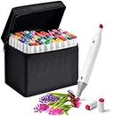 Wynhard Alcohol Markers Art Markers Set Drawing Markers Colour Markers Dual Tip Brush Pens&Chisel Alcohol Based Art Markers For Kids,Adults Coloring Twin Markers Set 60 Pcs,Multi-coloured