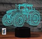 SUPERRUIDALONG Lampe tracteur 3D avec télécommande - 16 couleurs - Illusion de nuit en acrylique LED - Lampe de chevet pour enfants et adultes