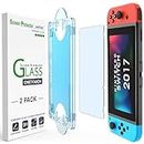 amFilm OneTouch Glass Screen Protector Designed For Nintendo Switch model 2017 - With Auto Alignment Kit, Bubble Free [2-Pack]