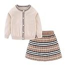 Mud Kingdom Cute Little Girls Ribbed Knit Cardigan Skirt Set School Style, Cute Beige, 5T