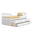 KOMFOTT Twin Captain’s Bed with Trundle & Drawers, Wood Daybed with Trundle, No Box Spring Needed Daybed Frame, Twin Size Trundle Bed with Storage for Kids Teens and Adults White