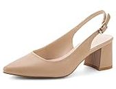 Greatonu Donna Pointed Toe Slingback Court Shoes Block Heel Ladies Pumps Ankle Strap Dress Sandals Nude EU 38