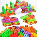 GRANTH 100 Piece Plastic Building Blocks Toy with Wheels for Kids, Block Game for 3-8 Years Old Kids Boys & Girls, Multicolor (Block Toys for Kids)