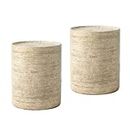 COSIEST 2 Pieces Outdoor Side Table, Set of 2 Cylinder Shaped MgO Patio End Table, Lightweight Accent Table with Tray Top, Round Plant Stand for Garden and Deck, Beige