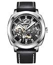 BENYAR Automatic Mechanical Self Wind Skeleton Black Dial Genuine Leather Analogue Watch For Men | Birthday Gift For Men | Gift For Husband | Gift For Brother, Black Band