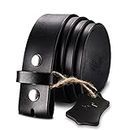 HJones Men’s Replacement Belt no Buckle Belt Strap, Men's Leather Belt with Silver Snap On Belt Without Buckle 1 1/2” Wide, Black, 34