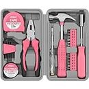 Hi-Spec 24pc Pink Household Tool Kit for Women. Small DIY Mini Tool Set of Starter Basic Ladies Tools for Home & Office with Tool Box