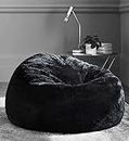 Bean Bag with Beans Filled, Bean Bag with Beans Filled XXXL, Pure Classic Black Fur Bean Bag with Thermocol BeadsBeans (XL)
