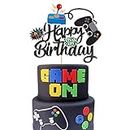 ZHUOWEISM 1 PCS Video Game Happy Birthday Cake Topper Glitter Video Game Cake Pick Game On Controllers GamePad Cake Decoration for Game Theme Baby Shower Kids Boys Girls Birthday Party Supplies Black