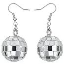 Silver Sparkling Disco Ball Earrings For Women 60's 70's Disco Drop Retro Mirrorbal Earrings Perfect For Disco Dance Party Costume Jewelry Accessories For Women Girls