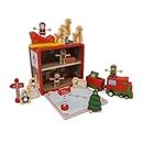 Jack Rabbit Creations Santa’s Workshop Suitcase Playset 16 Eco-Friendly Wooden Figures- Travel Toys- Includes Reindeer, Sled, Snowman, Mrs. Claus, Elves and Presents- Boys and Girls 3+