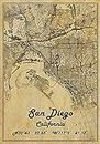 San Diego California USA Vintage Karte Poster San Diego California USA Karte Kunst San Diego California USA City Road Map Poster Vintage Geschenk Karte 22,9 x 27,9 cm